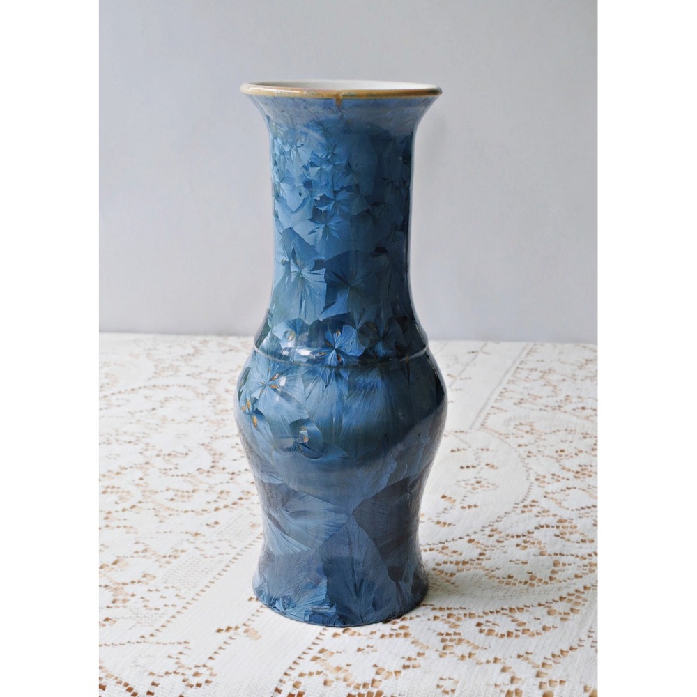 Blue Crystalline Glaze Ceramic Vase Vintage - Picture 3 of 6